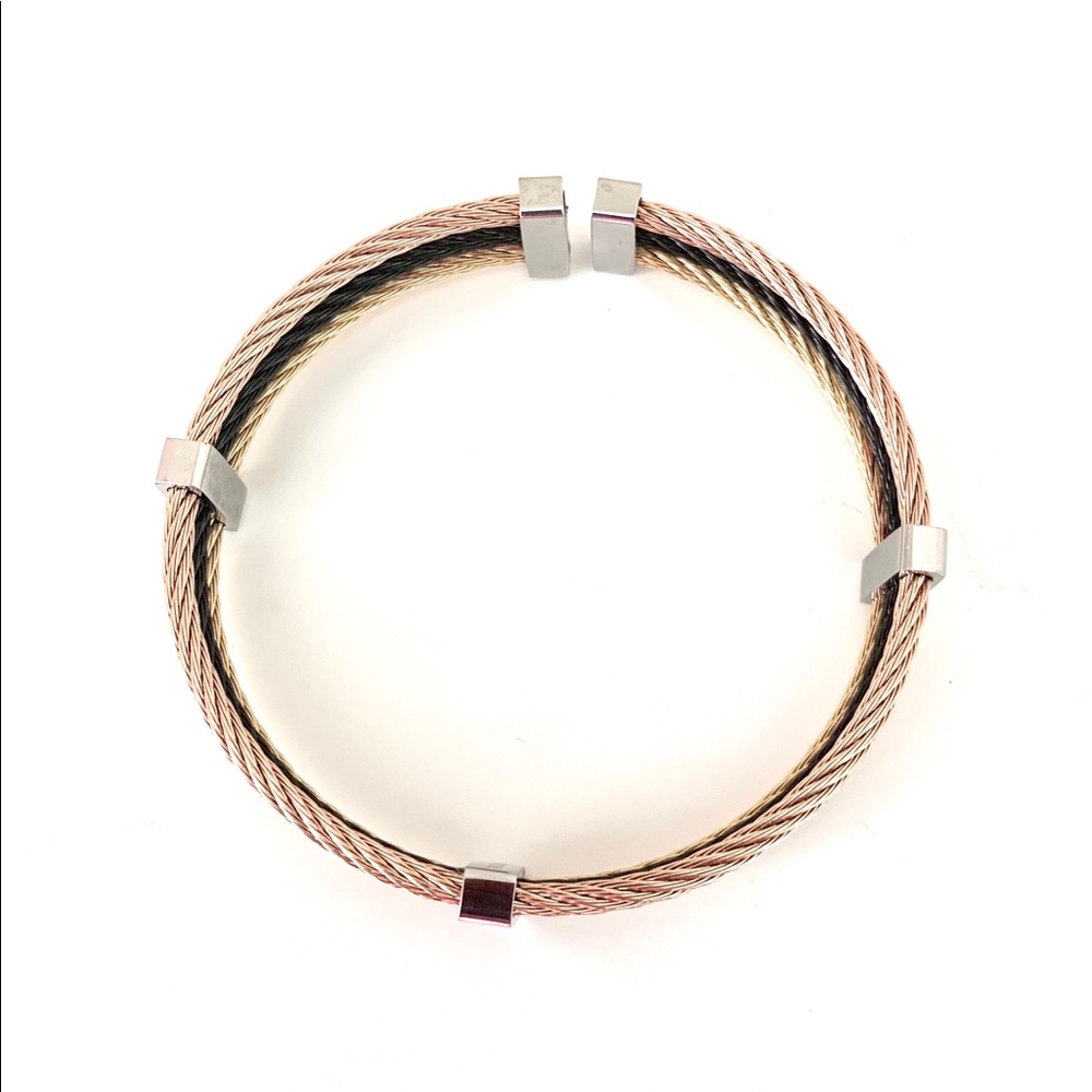 Three Tones Cable Style Open Bangle - Picture 3 of 4